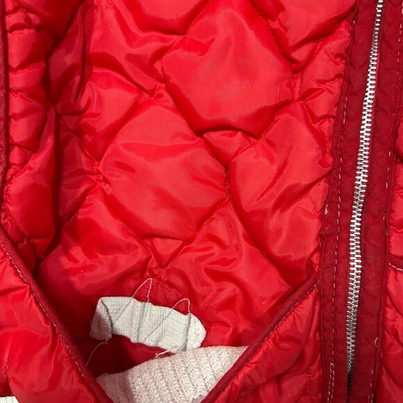 Vintage 60s Insulated Vest Full Zip Distressed Nylon Lightweight Workwear Red - Picture 7 of 12